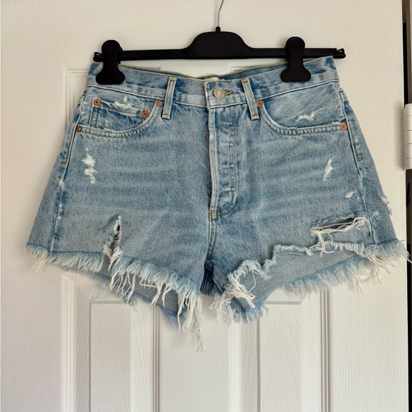 Agolde Pants - Agolde Light Blue Distressed Jean Shorts